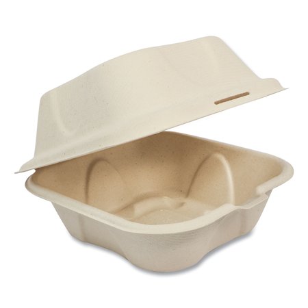 World Centric Fiber Hinged Burger Box Containers, 6 x 6 x 3, Natural, PK500 TOSCU15B